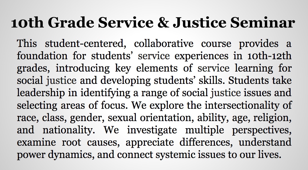 10th Grade Service & Justice Seminar