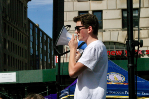 Otto giving a speech at Borough Hall during the Global Youth Climate Strike