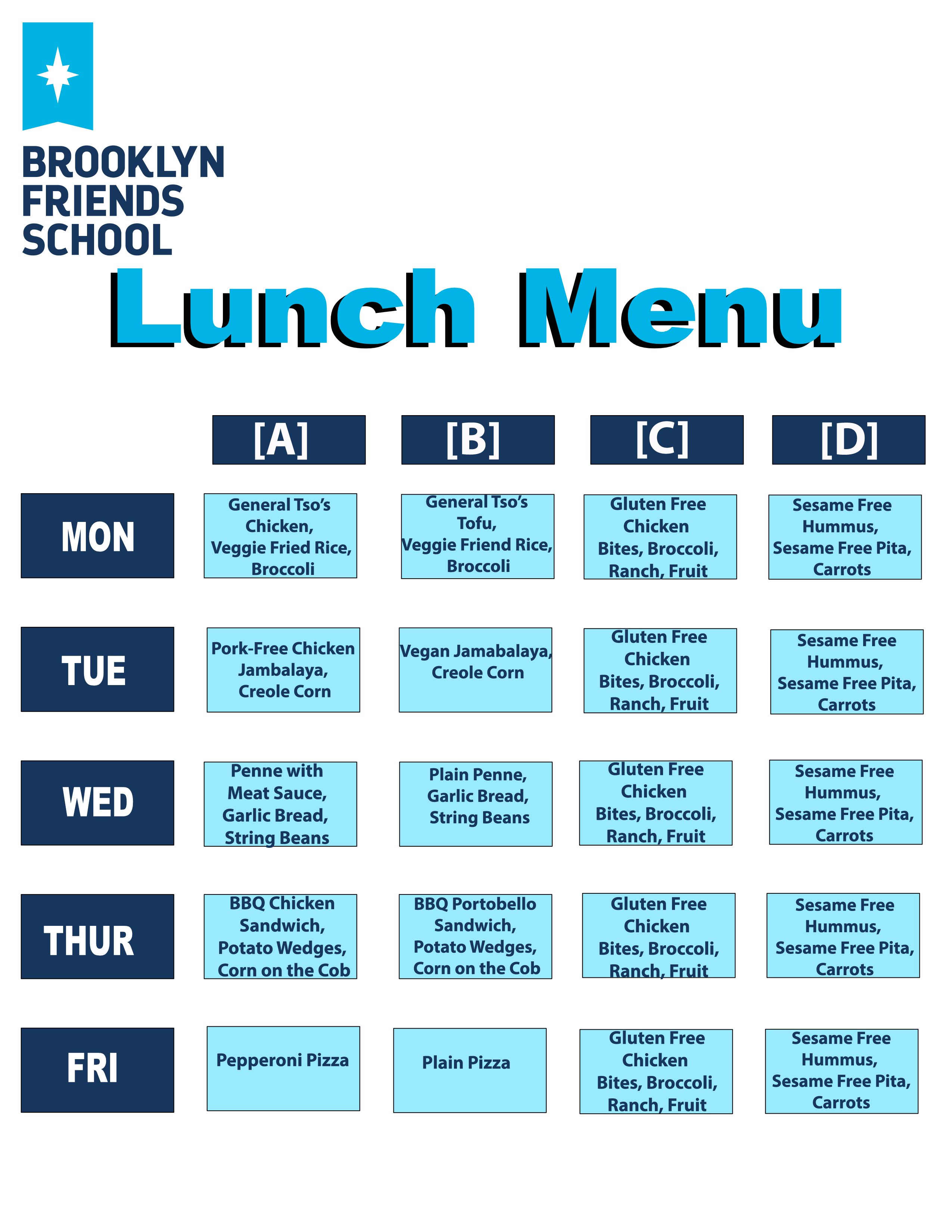 Lunch Menu and Order Form - Brooklyn Friends School